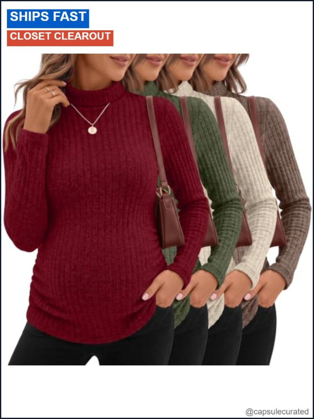 4 Pack Maternity Shirts Ribbed Long Sleeve Mock Neck Tops